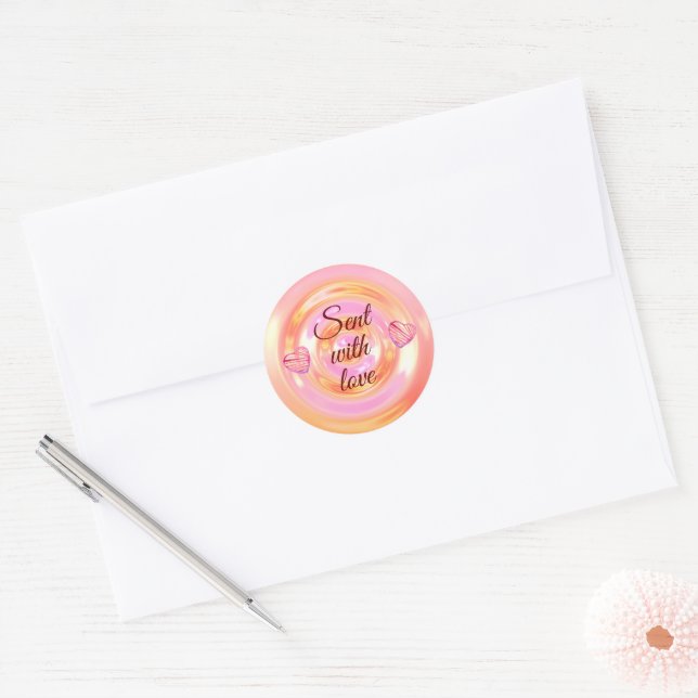 Stylish Red Button Heart Script Cute Quotes Classic Round Sticker (Envelope)