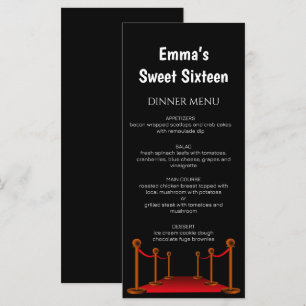 Stylish Red Carpet Hollywood Sweet 16 Birthday  Menu
