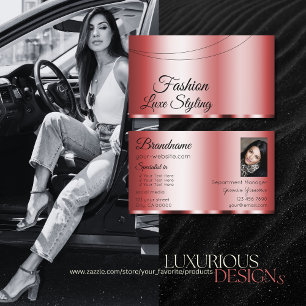Stylish Red Chic Glamourous with Photo Professiona Business Card