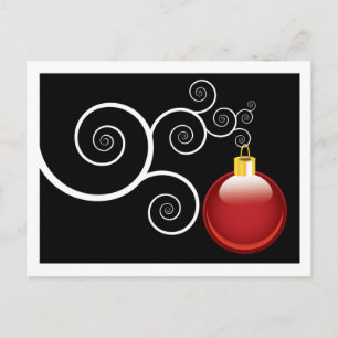Stylish Red Christmas Ornament Xmas Holiday Postcard