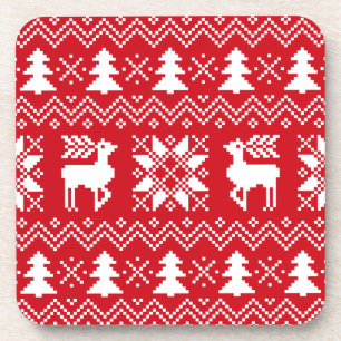 Stylish Red Christmas Sweater Winter Pattern Coaster
