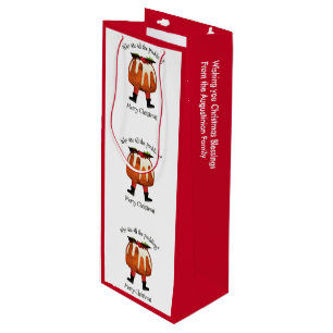 Stylish Red Custom Humour Pudding Merry Christmas Wine Gift Bag