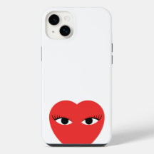 Stylish Red Cute Heart with Eyes on white