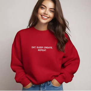 Stylish Red Eat Sleep Create Repeat Slogan T-Shirt