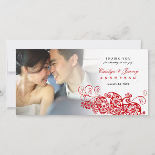 Stylish Red Floral Paisley Boho Chic Photo Wedding Thank You Card