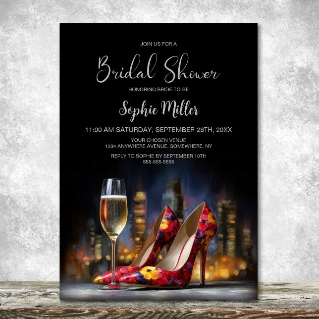 Stylish Red Floral Stiletto Shoes Bridal Shower Invitation (Creator Uploaded)