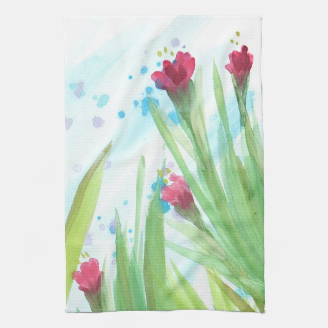 Stylish Red Floral Tea Towel (Vertical)
