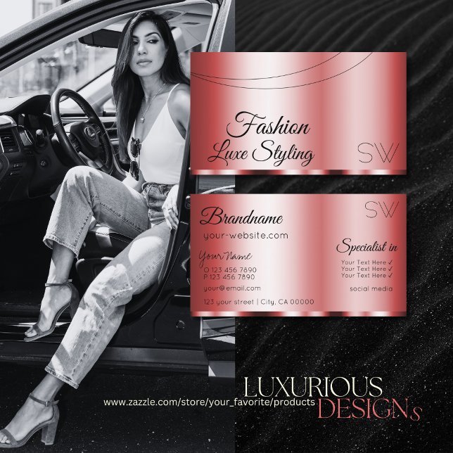Stylish Red Glamourous with Monogram Professional Business Card (Creator Uploaded)