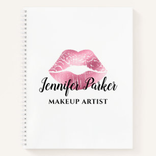 Stylish Red Glitter Lips Makeup Artist Notebook