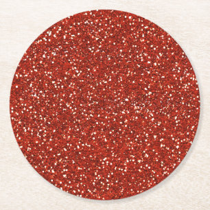 Stylish   Red Glitter Round Paper Coaster