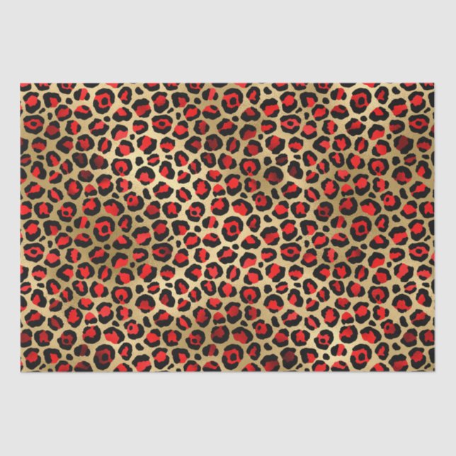 Stylish Red & Gold Foil Leopard Spots Safari Tissue Paper (Front)