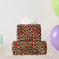 Stylish Red & Gold Foil Leopard Spots Safari