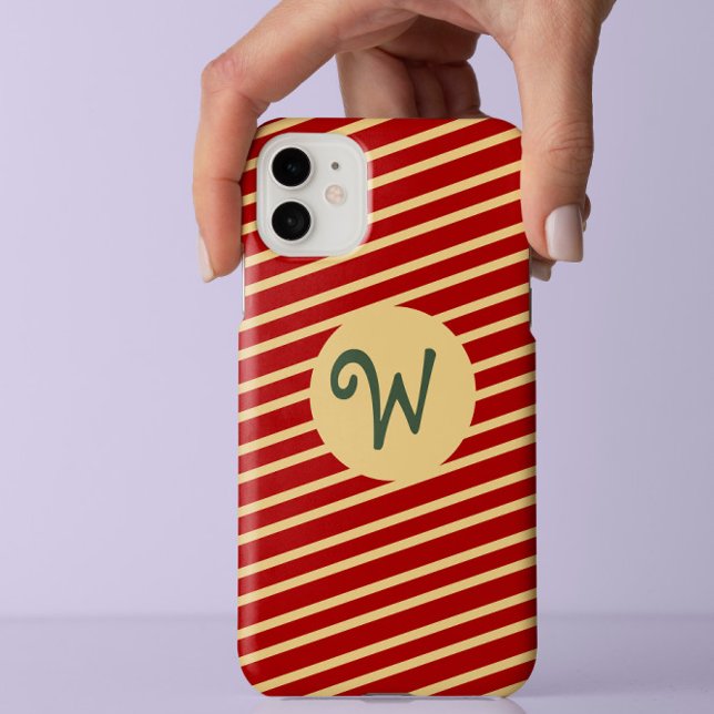 Stylish Red gold stripes pattern custom monogram Case-Mate iPhone Case (Creator Uploaded)