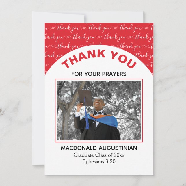 Stylish Red Graduate Photo Thank You Card (Front)