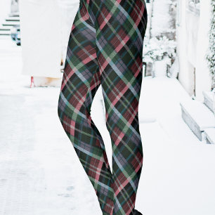 Stylish Red Green Black Tartan Plaid Patterned Leggings