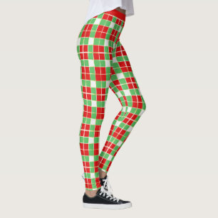 Stylish Red Green Gold Plaid Pattern Yoga Leggings