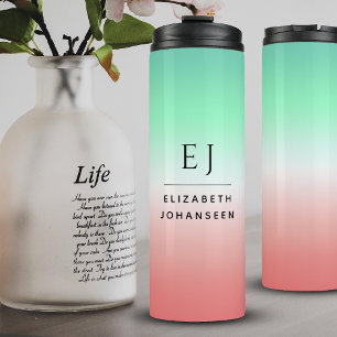Stylish Red Green White Gradient Initial Monogram  Thermal Tumbler
