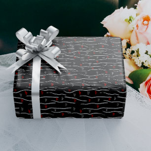 Stylish Red Grey Hearts and Strippes Pattern  Wrapping Paper