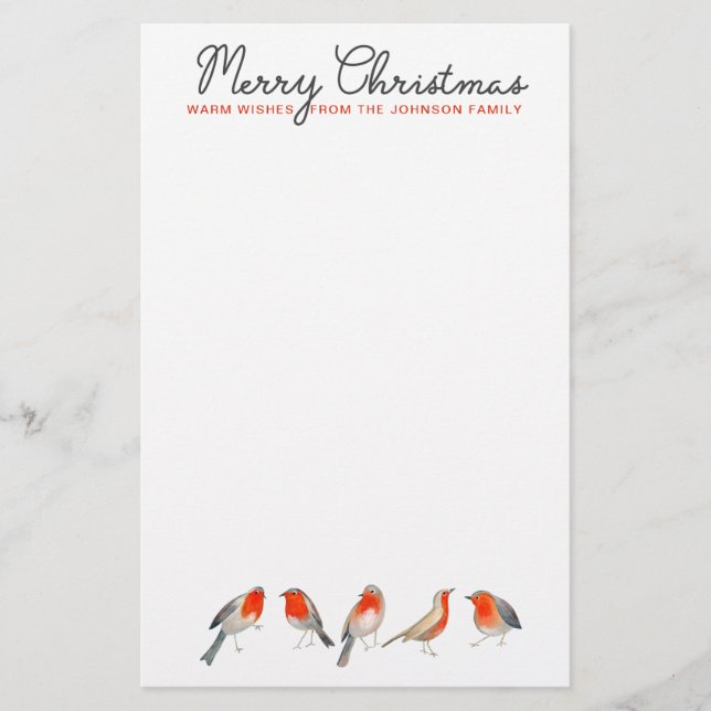 Stylish Red & grey Robin birds Christmas Holiday Stationery (Front)