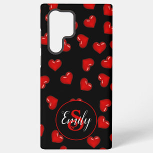 stylish Red heart pattern on black Custom monogram Samsung Galaxy Case