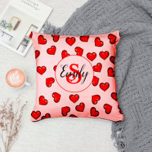 stylish Red heart pattern on blush pink monogramed