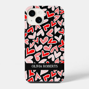 Stylish Red Hearts Valentine's Day Personalised iPhone 14 Case