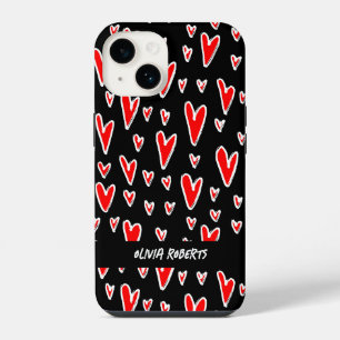 Stylish Red Hearts Valentine's Day Personalised iPhone 14 Case