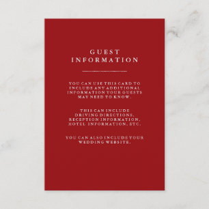 Stylish Red Holiday Wedding Guest Information Enclosure Card