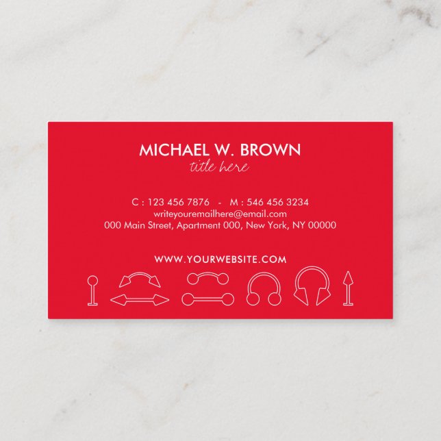 Stylish Red Jewellery Body Piercing Business Card (Back)