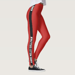 Stylish Red Leggings with Name & Initials