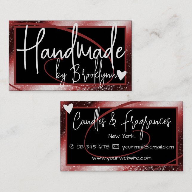 Stylish Red Maroon Frame Heart Handmade by Name  Business Card (Front/Back)