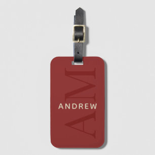 Stylish Red Monogram and Name Luggage Tag