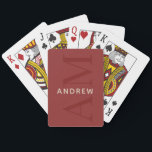 Stylish Red Monogram and Name Playing Card<br><div class="desc">These stylish red playing cards feature a modern layout with vertical monogram in big type,  and your name in prominent creamy white horizontal type.</div>