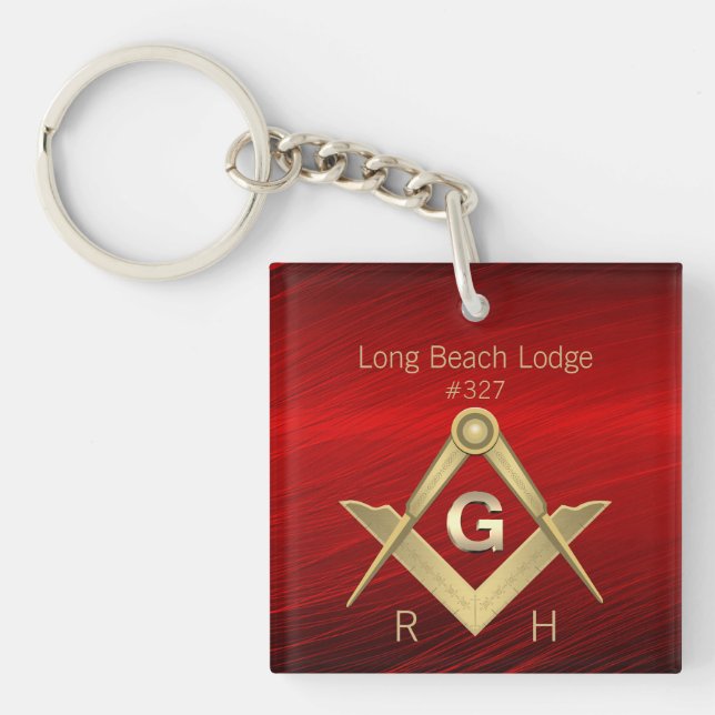 Stylish Red Monogrammed Masonic Keychain (Front)