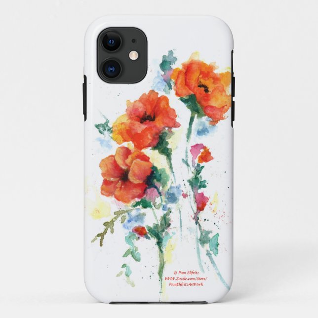 Stylish Red-Orange Poppy Trio Posing Case-Mate iPhone Case (Back)