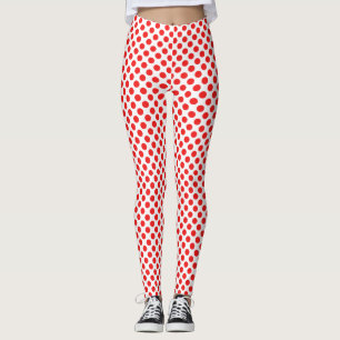 Stylish red polka dots pattern on white leggings