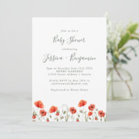 Stylish Red Poppy Garden Floral Baby Shower