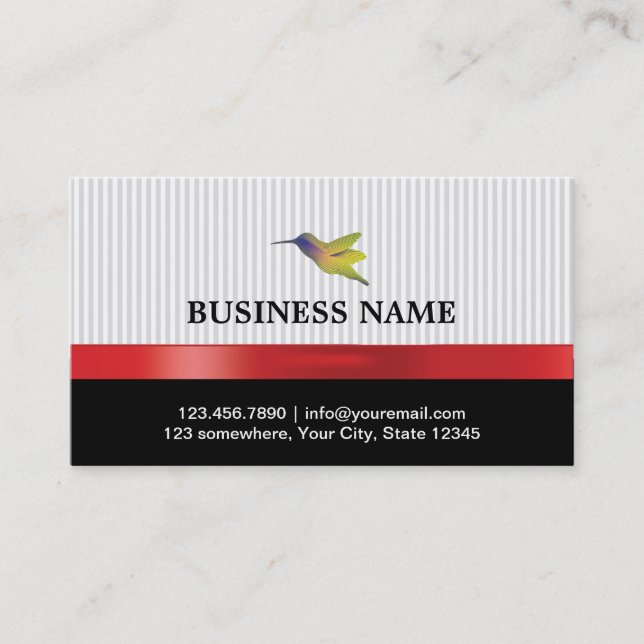 Stylish Red Ribbon Hummingbird Business Card (Front)