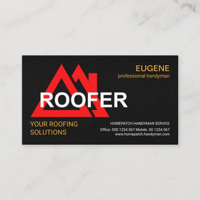 Stylish Red Roof Signage Leather Texture Roofer Business Card (Front)