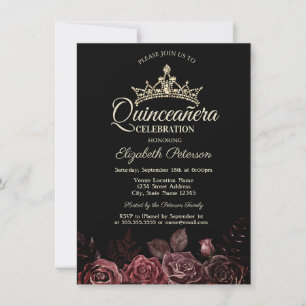 Stylish Red Roses Gothic Quinceañera Invitation