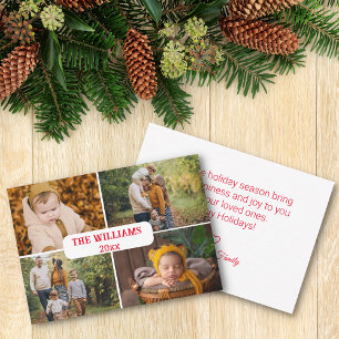 stylish red script 4 photos holiday collage card