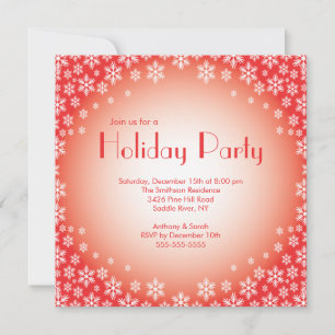 Stylish Red Snowflakes Holiday Party Invitation