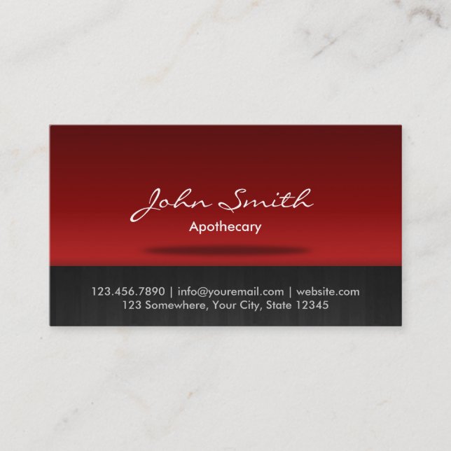Stylish Red Stage Apothecary Business Card (Front)