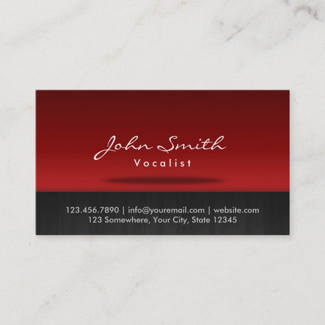 Stylish Red Stage Vocalist Business Card (Front)