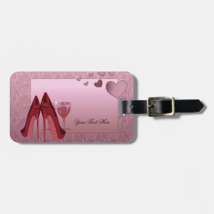 Stylish Red Stiletto, Cocktails and Hearts Art Luggage Tag
