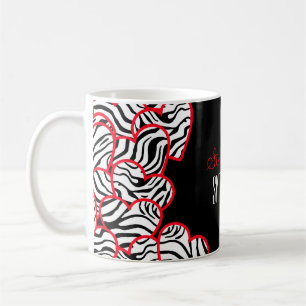 Stylish Red Sweet 16 Zebra Heart Design Name  Coffee Mug