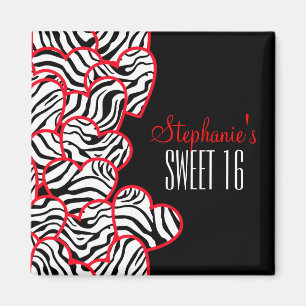 Stylish Red Sweet 16 Zebra Heart Design Name  Magnet