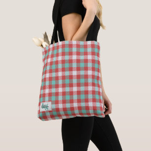 Stylish Red & Teal Holiday Inspired Colour Plaid  Tote Bag