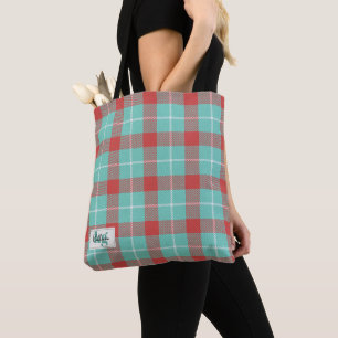 Stylish Red & Teal Holiday Inspired Colour Plaid  Tote Bag