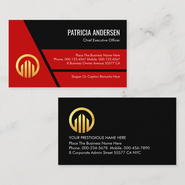 Stylish Red Trapezium Layers Business Owner Business Card (Front/Back)
